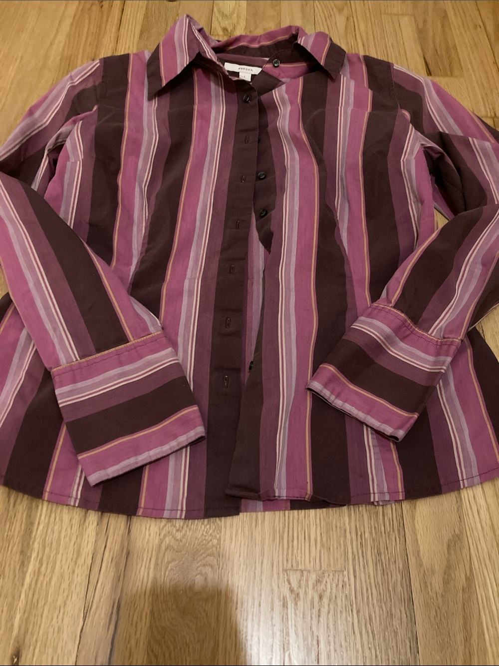 Merona Women's Striped Button-Down Shirt in Purple and Burgundy